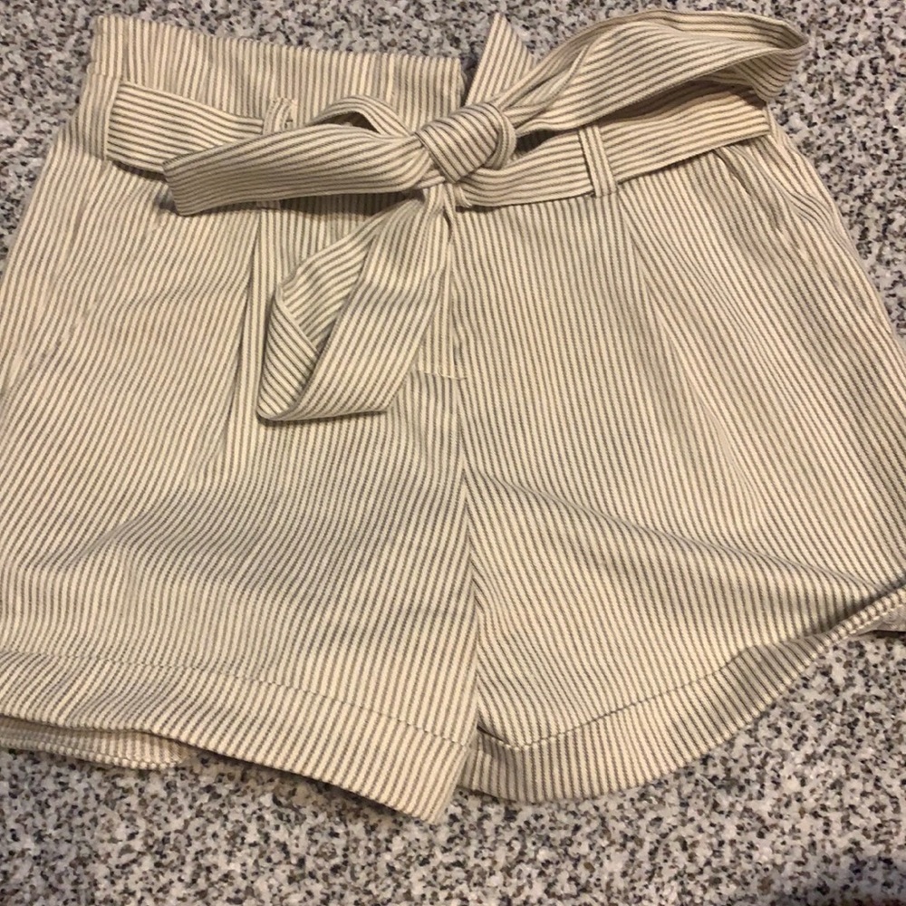 Brown and white pinstripe shorts